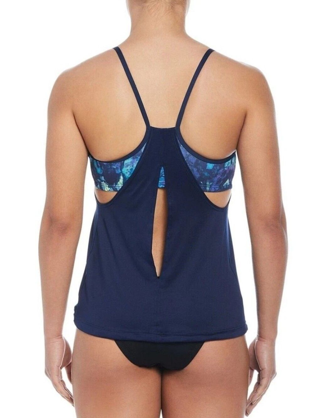 Nike Swim Women's Navy Swim Floral Layered Tankini Top Size Medium - Picture 2 of 9